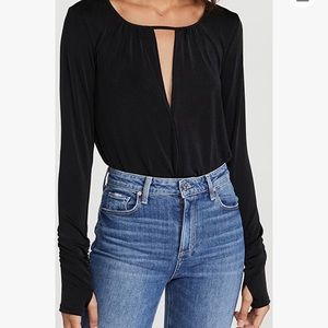 Free People Kaya Thumbhole Bodysuit In Black